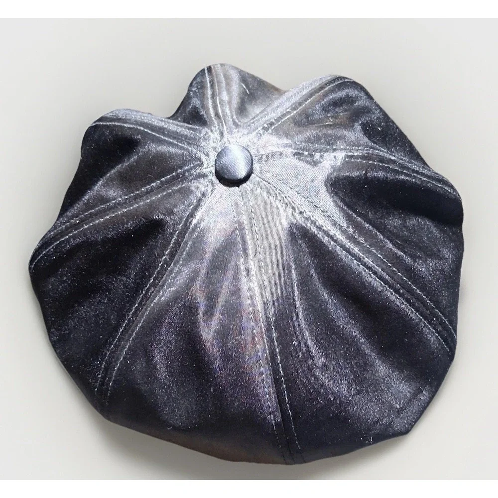 GUESS Womens Black Satin Newsboy Cap Baker Boy Hat 8-Panel Y2K Retro Style